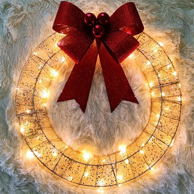 50cm LED Christmas Wreath – Light-Up Holiday Door Wreath with Bow | Battery Powered Indoor/Outdoor Décor