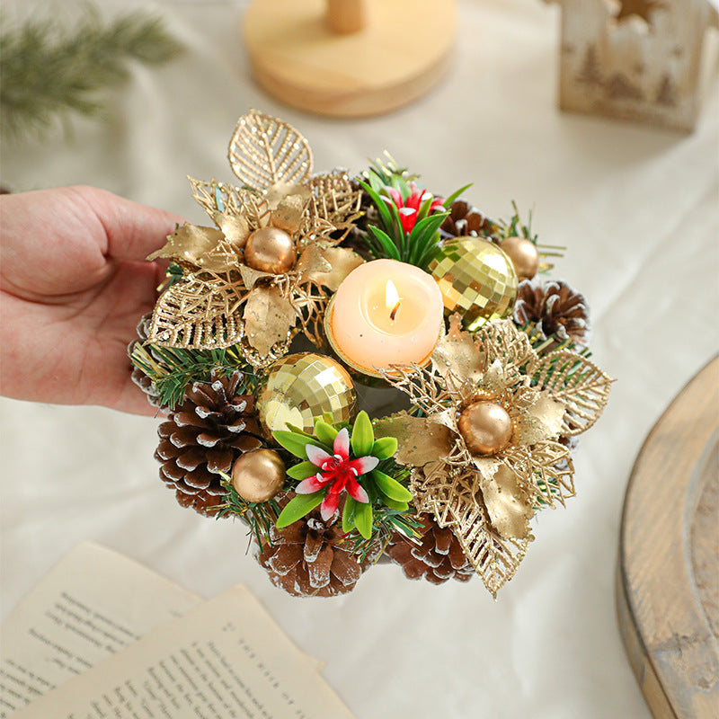 Christmas Candle Wreath Centerpiece – Pinecone & Berry Candle Holder for Table Décor (Multiple Styles)