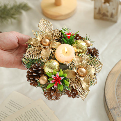 Christmas Candle Wreath Centerpiece – Pinecone & Berry Candle Holder for Table Décor (Multiple Styles)
