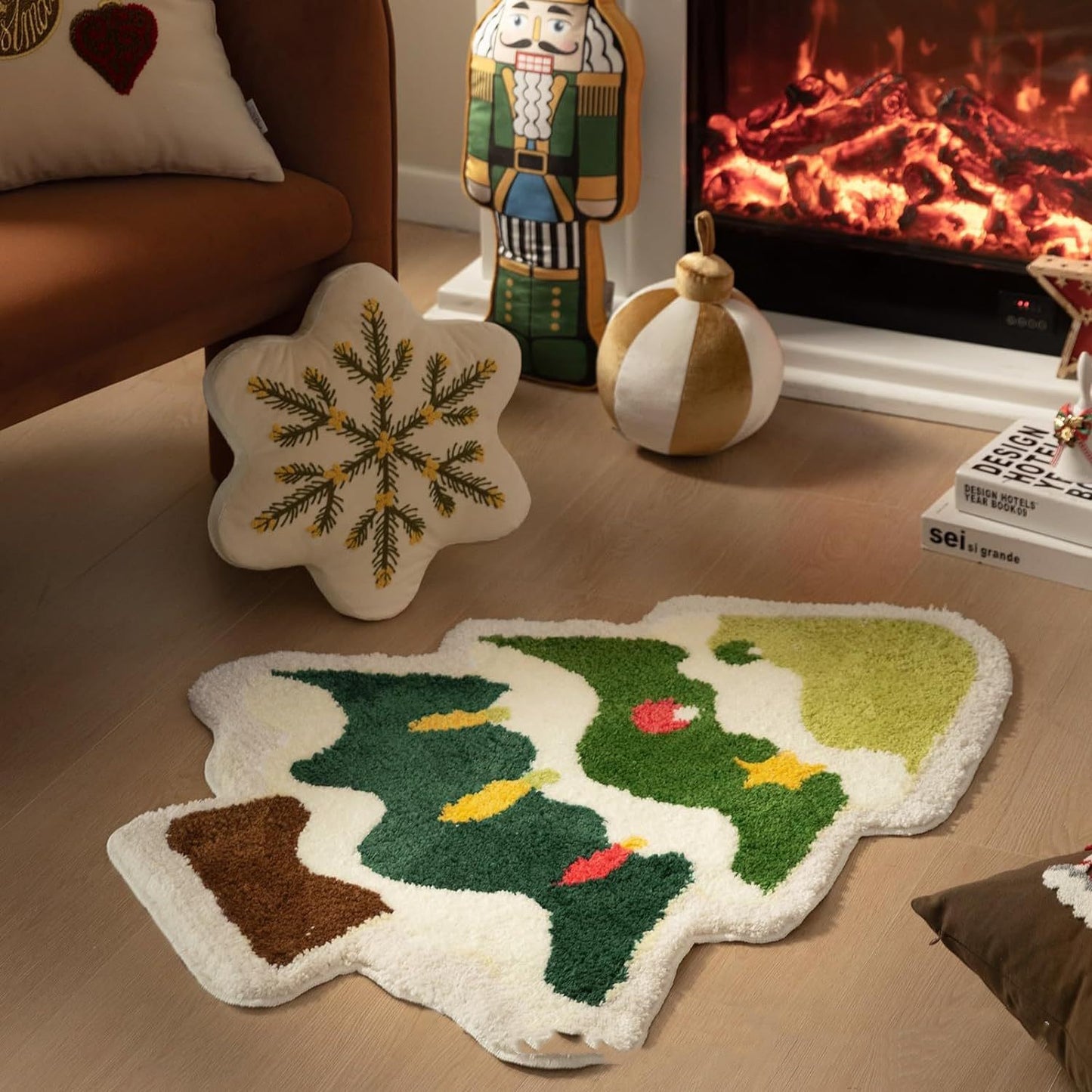 Christmas Floor Mat – Soft Cashmere-Style Anti-Slip Rug | Nordic Xmas Tree, Snowman & Santa Designs
