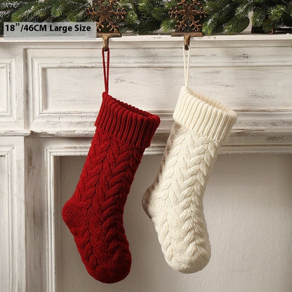 Christmas Knitted Stocking – Large 18" Hanging Holiday Decoration for Mantle & Fireplace (Multiple Colours)