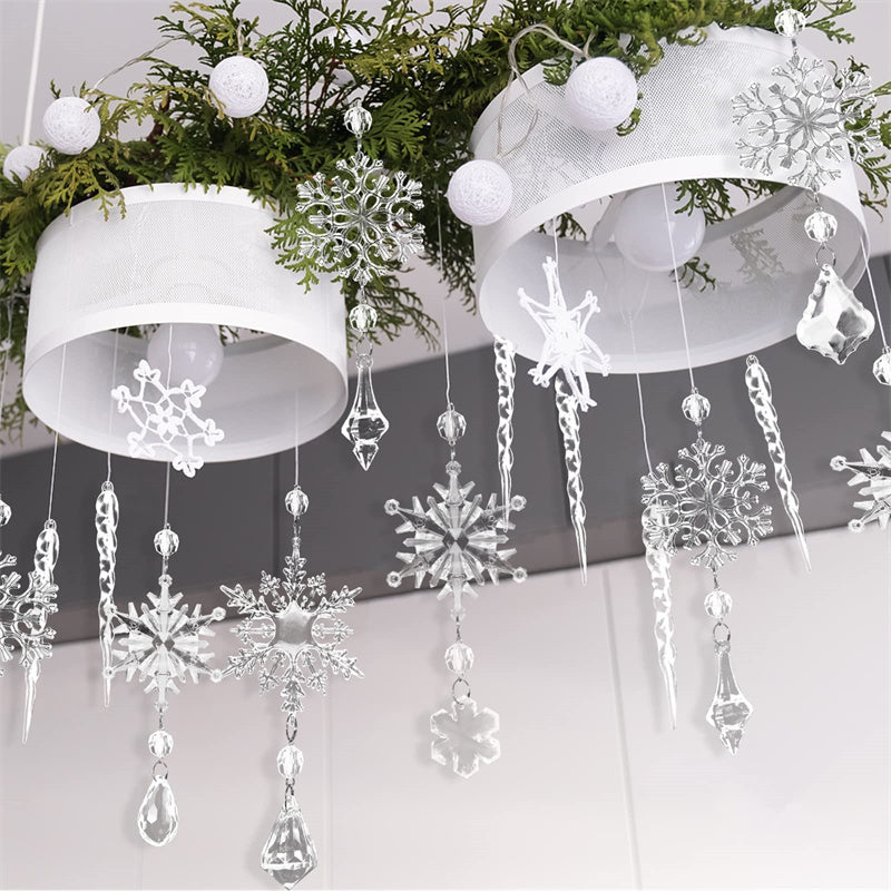 Christmas Acrylic Icicle Ornaments – 10 Pack Hanging Tree Decorations | Clear Snowflake & Ice Drops